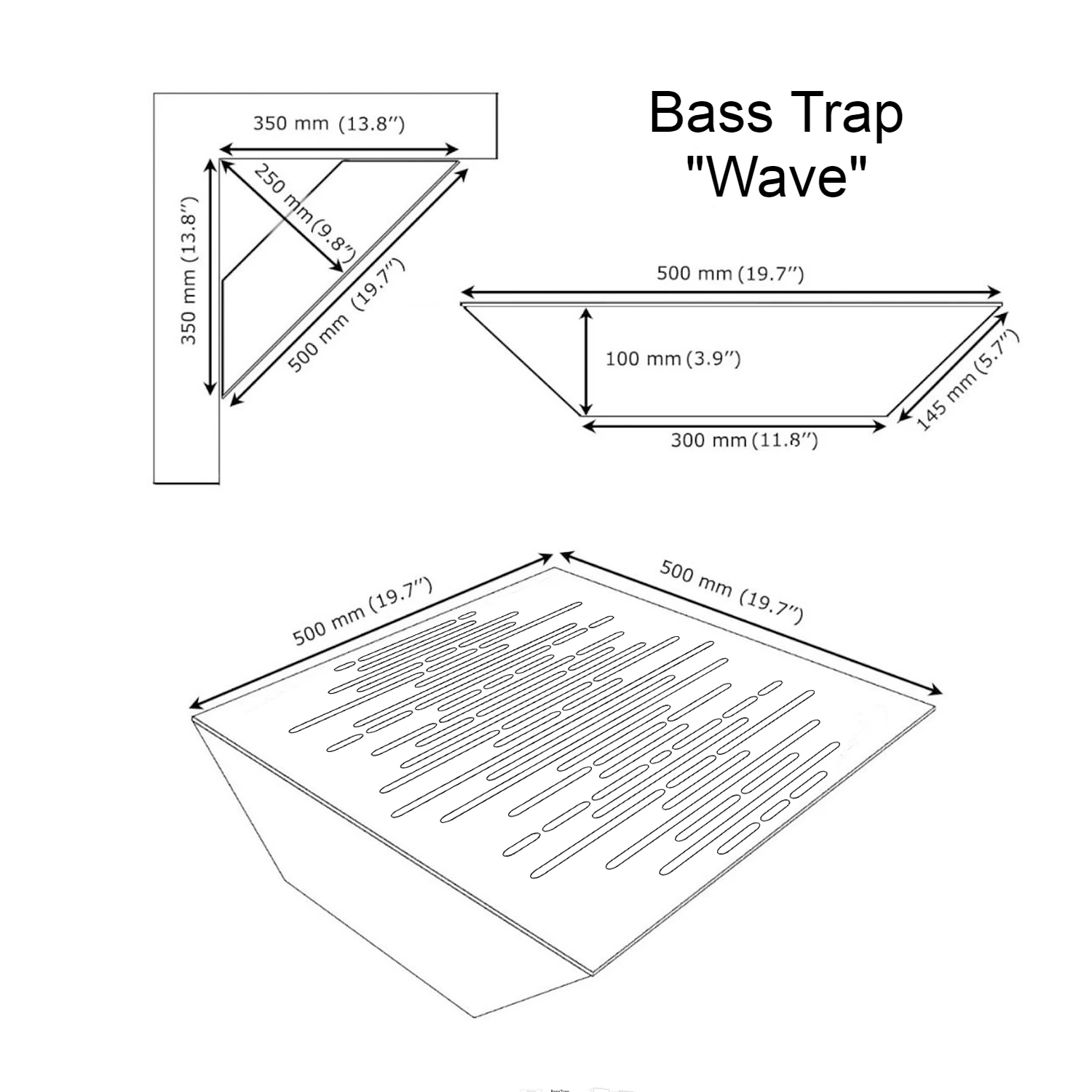 Illustration of the dimensions of bass trap «Wave» thick 100 mm