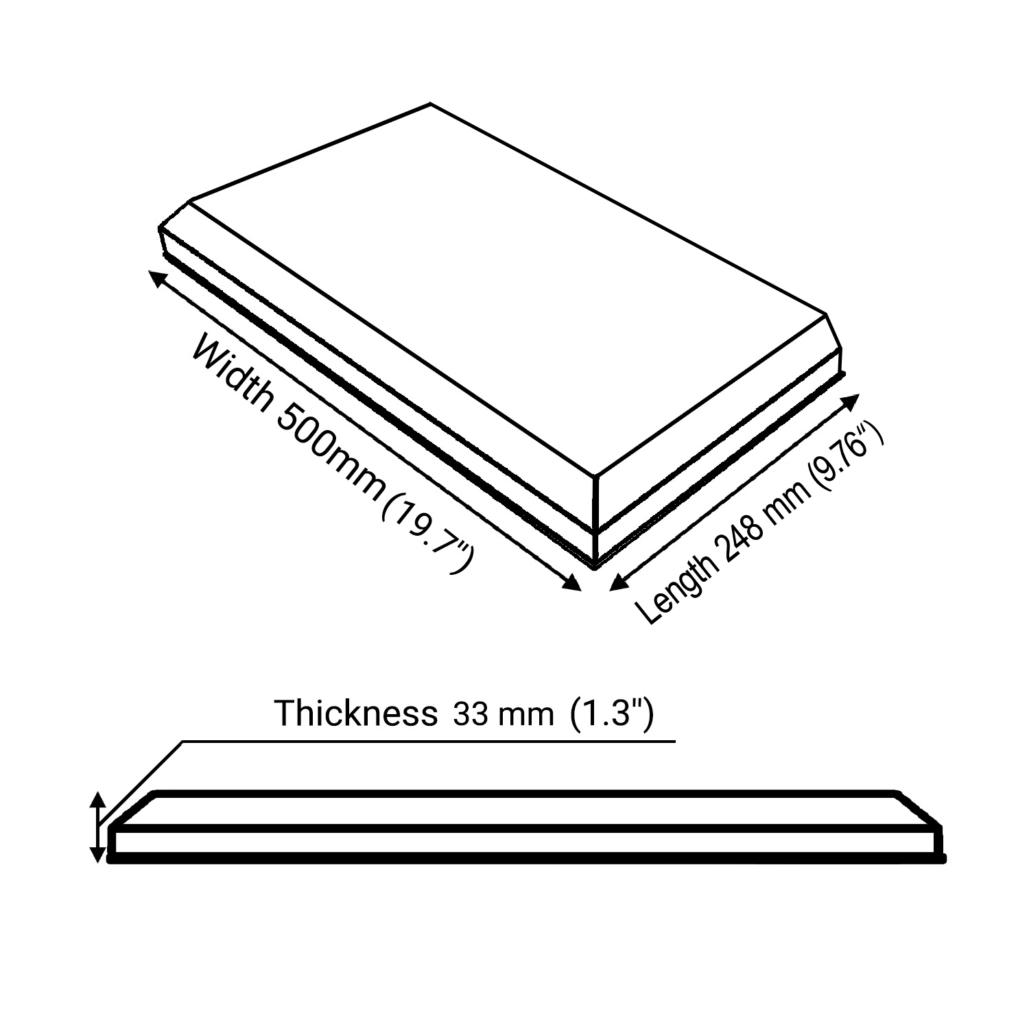 Illustration of the dimensions of narrow acoustic panel «Pulsar-Horizont» 30 mm thick.