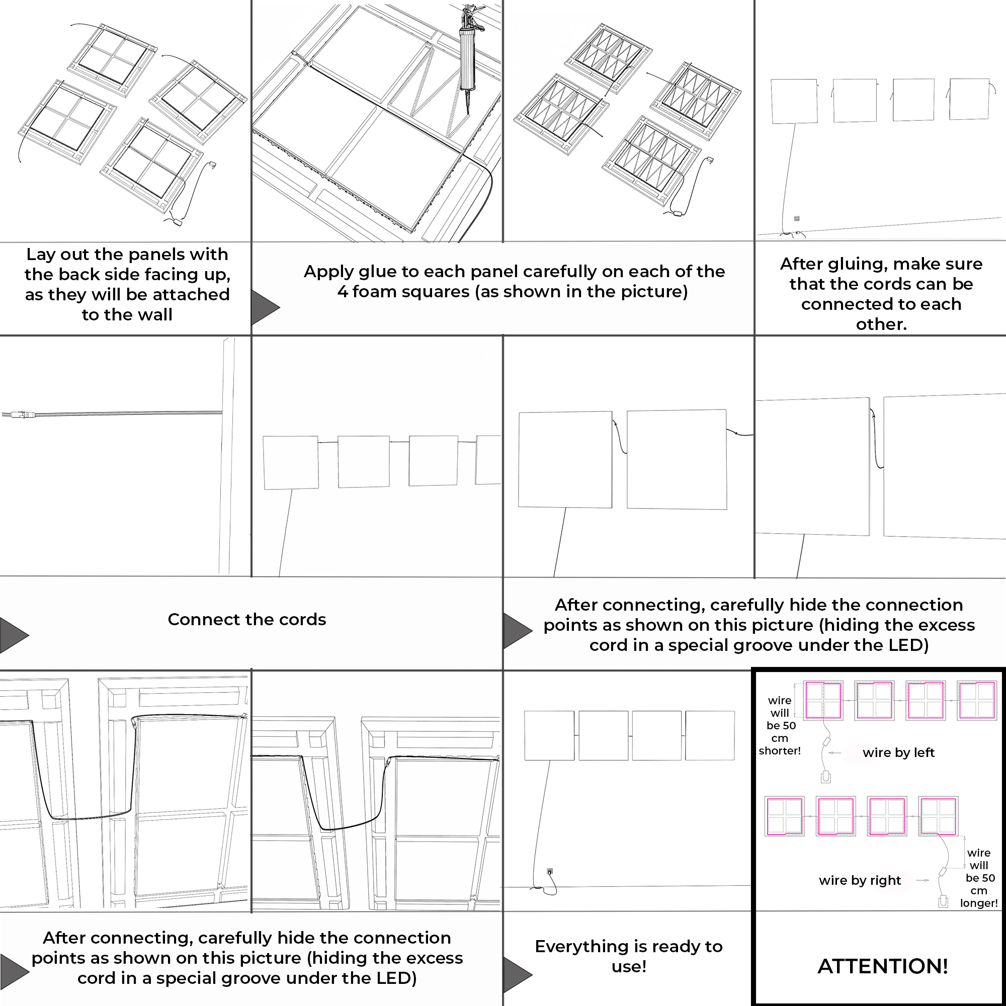 Demonstration of the installation of Acoustic panels with Led backlight SQUARE.
