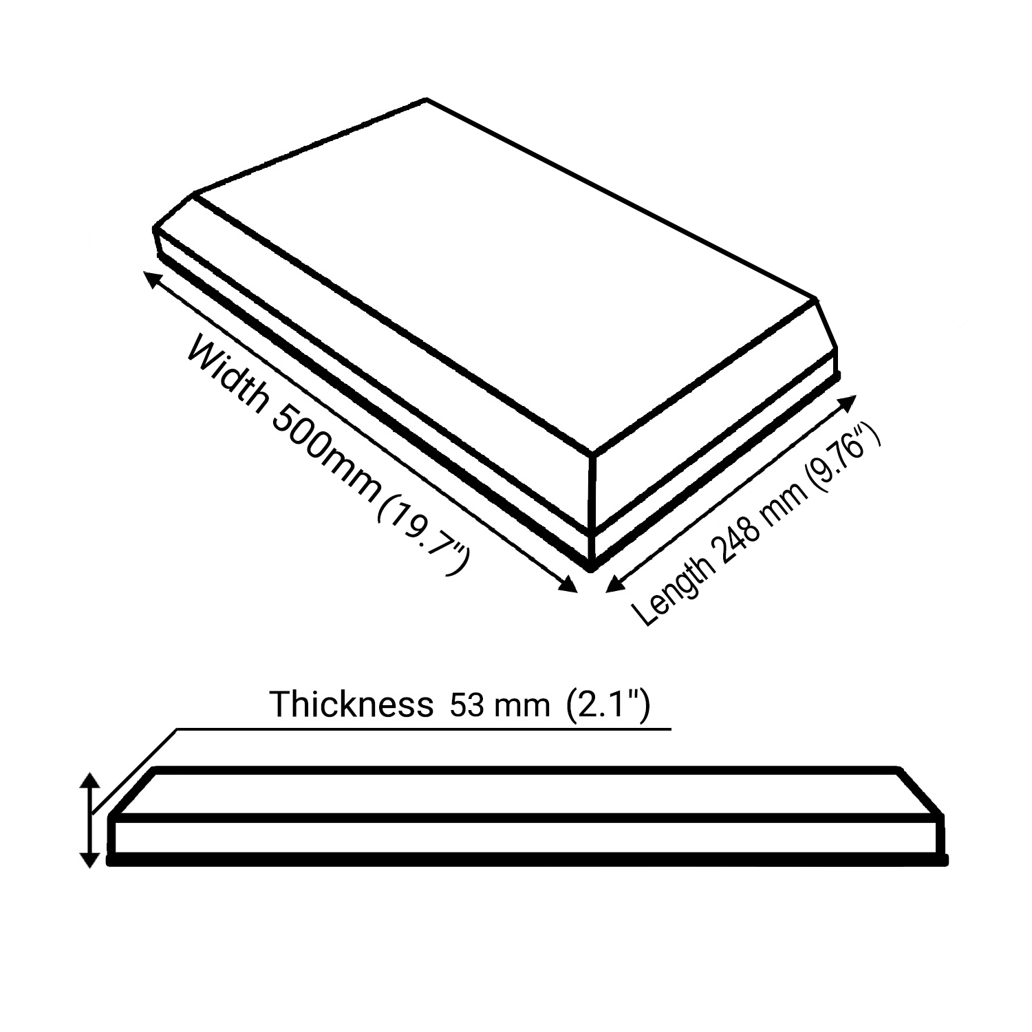 Illustration of the dimensions of acoustic panel «Pulsar-F Fabric» 50 mm thick.